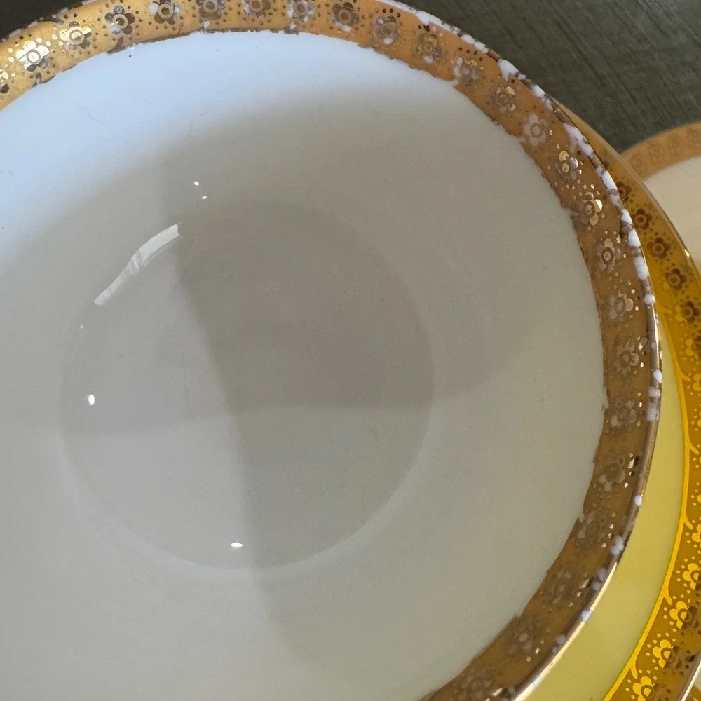 VTG Teavana Noble Poppy Tea Pot 4 Cups Saucers Yellow 14k Gold Fine Bone China